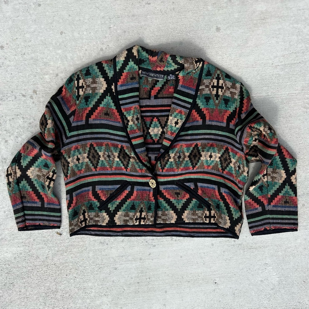NEW IDENTITY Women’s Size XL Xlarge Jacket Western Aztec Tapestry Cotton Crop